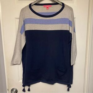 Lilly Pulitzer Navy and Gray Striped Top 3/4 sleeve small